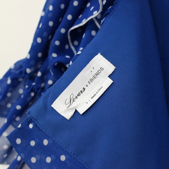 Lovers + Friends Reid Polka Dot Faux Corset Top Blue White Ruffle Size S Boho - Picture 10 of 11
